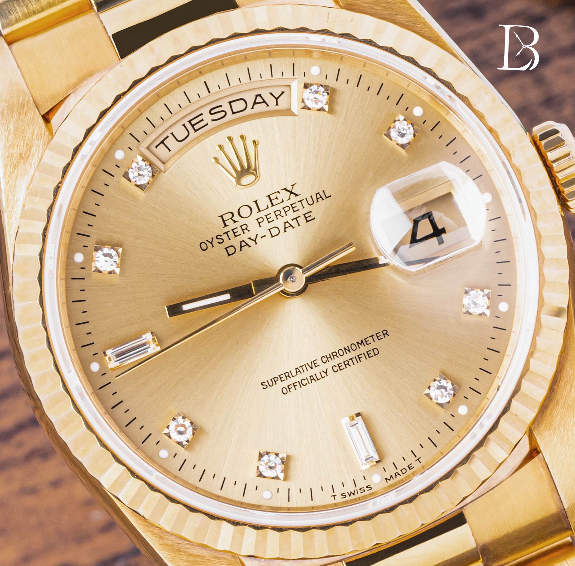 Rolex Day-Date 36 Yellow Gold Diamond Dial Watch 18238