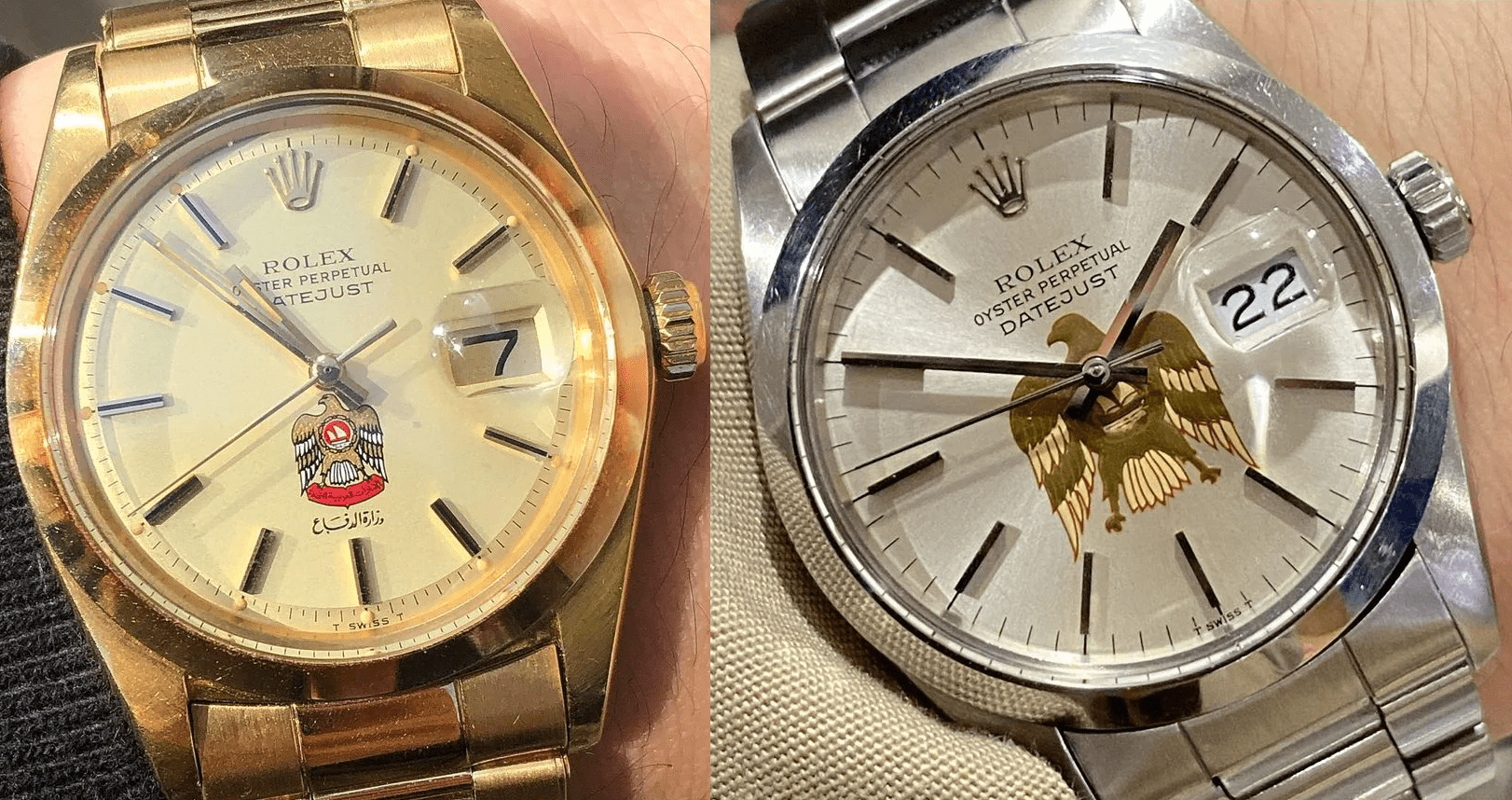 Rolex Datejusts with "Hawk of Quraish" logo dials