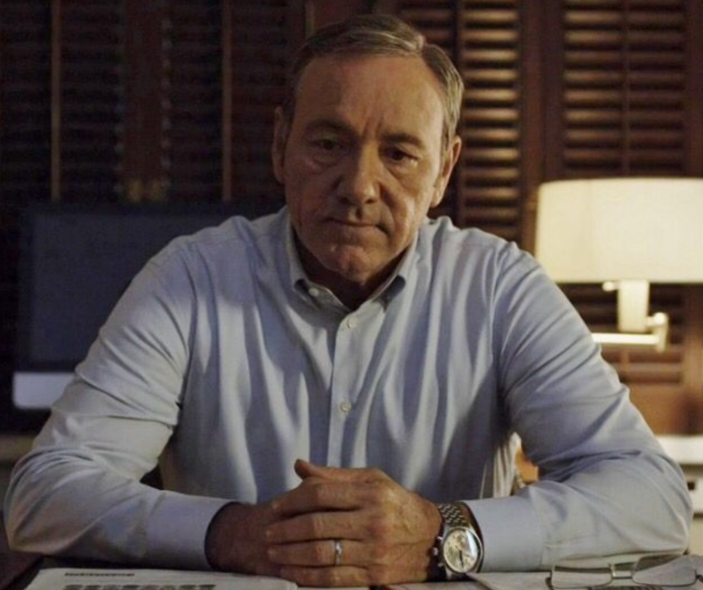 Kevin Spacey wearing an IWC Spitfire in House of Cards