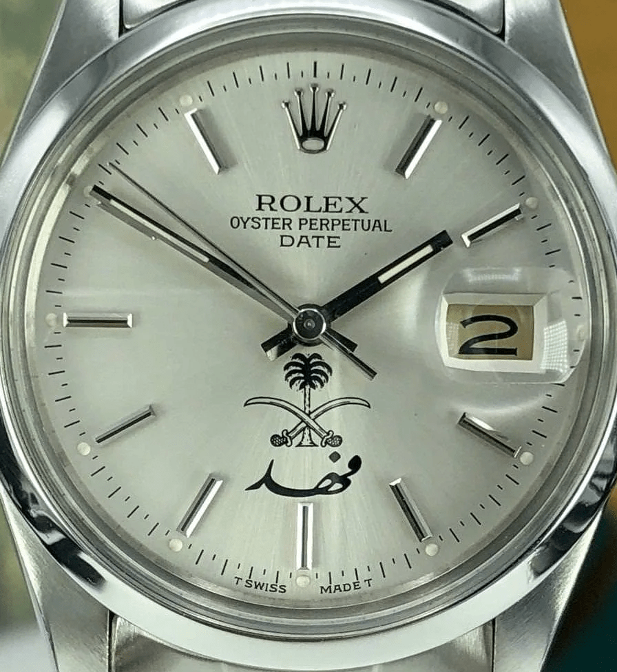 Rolex Oyster Perpetual Date ref. 15000 with Saudi coat of arms featuring King Fahad signature