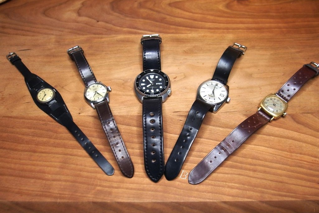Shell cordovan watch straps ranging from 10mm to 22mm lug width