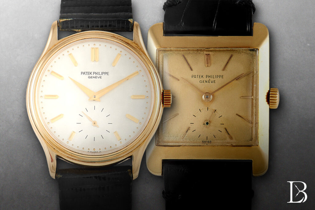 Entry-level Patek Philippe models include the Calatrava and vintage square dress watches