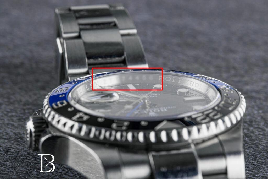 Rolex GMT-Master II "Batman" Rehaut with location of serial number highlighted