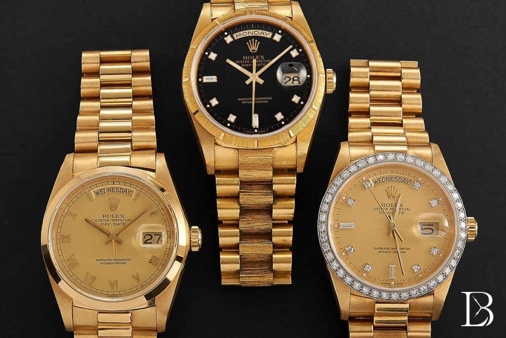 Yellow gold Day-Date watches with various bezels