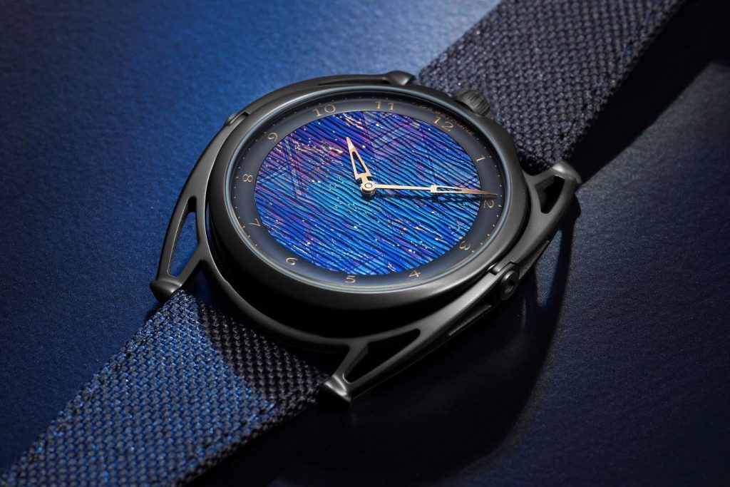 De Bethune with a thermally oxidized meteorite dial