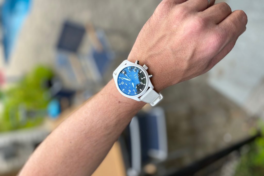 IWC Pilot’s Watch Chronograph TOP GUN Edition "Lake Tahoe" wrist shot