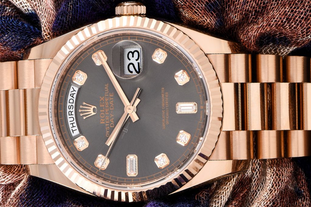 Rolex Day-Date, made from Rolex's proprietary 18k gold alloy, Everose Gold