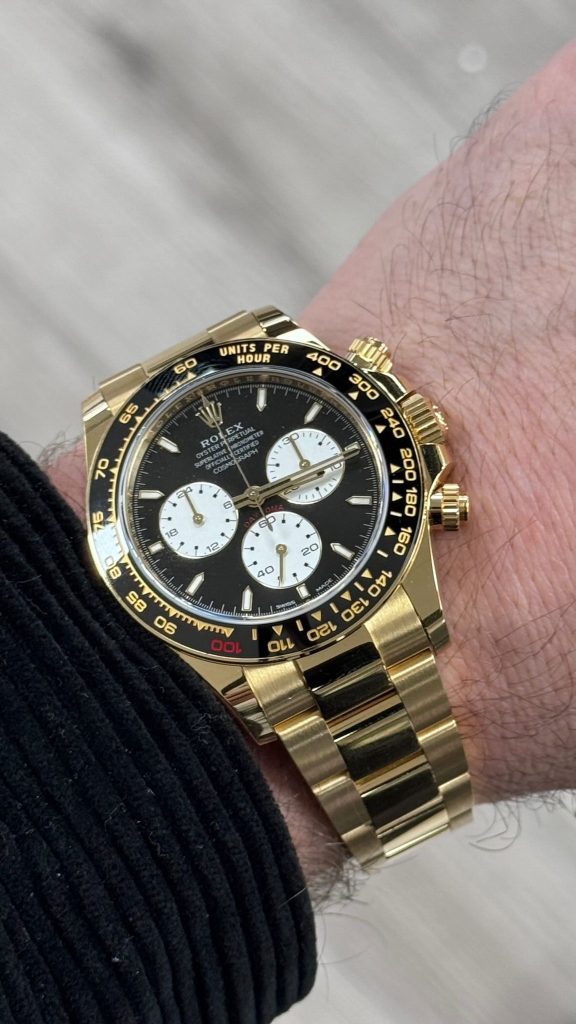 Yellow gold Le Mans Daytona on the wrist