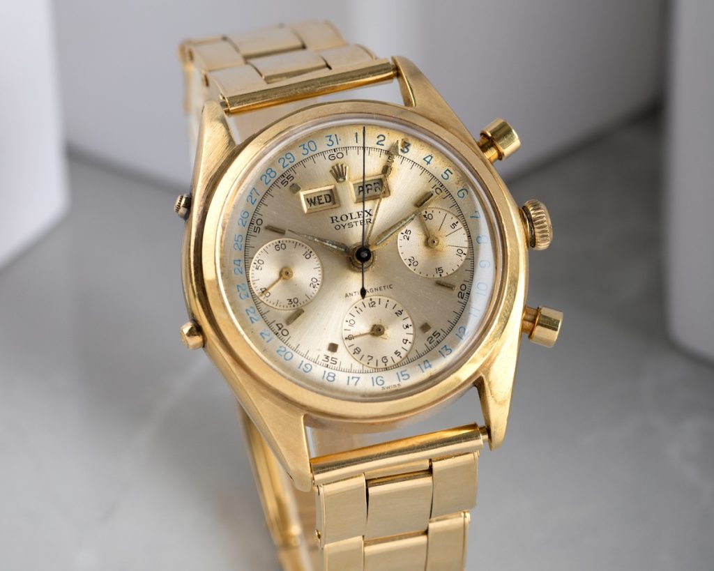 Yellow gold Rolex 6036 "Killy" triple calendar chronograph