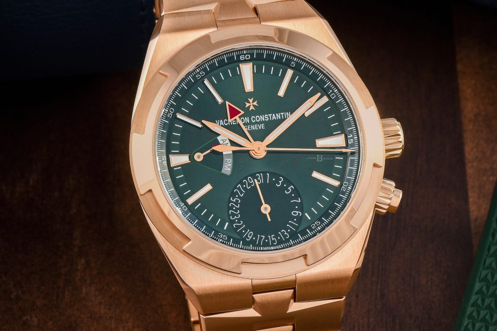 One of the best 2024 "just a new dial color" watch releases: green VC Overseas Dual Time