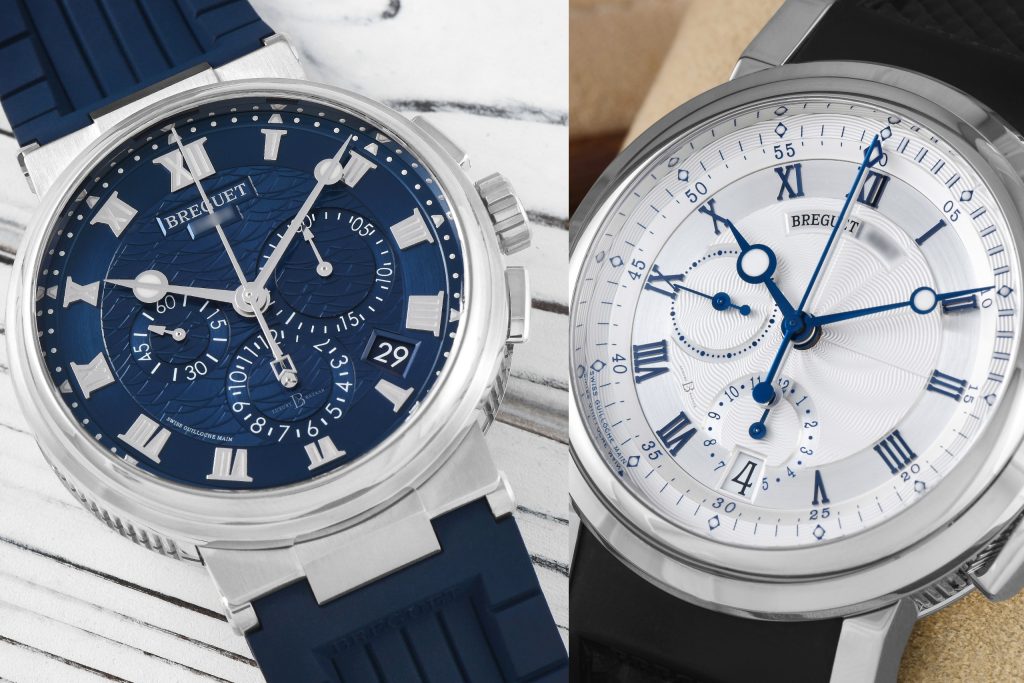 Current (left) and previous (right) generations of the Breguet Marine Chronographe