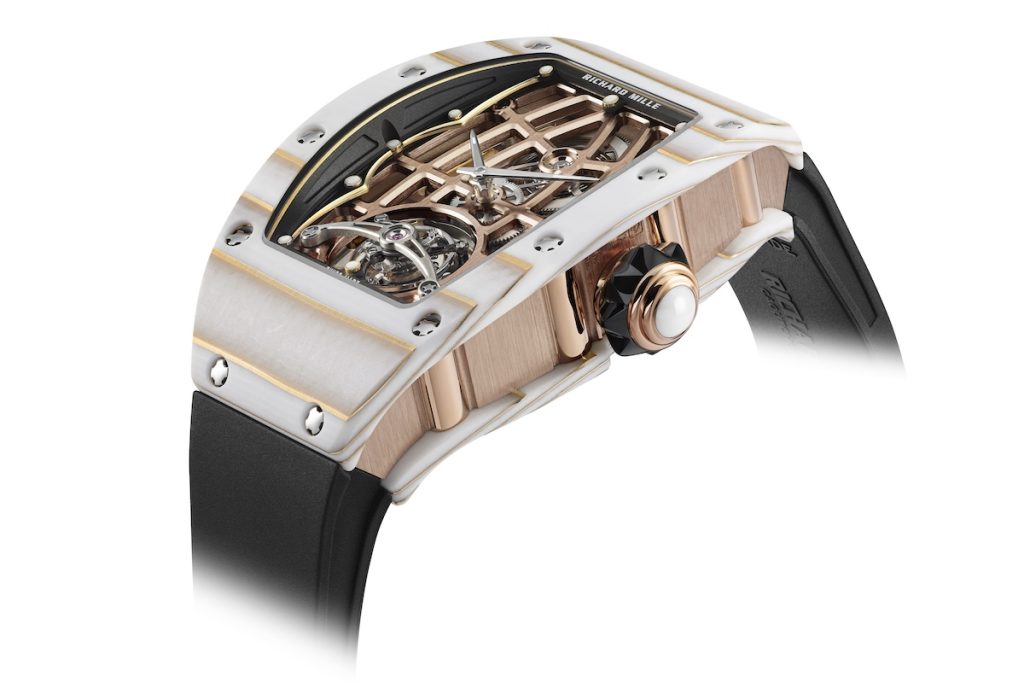 RM 74-02 Automatic Tourbillon Gold Quartz TPT on a black rubber strap 
