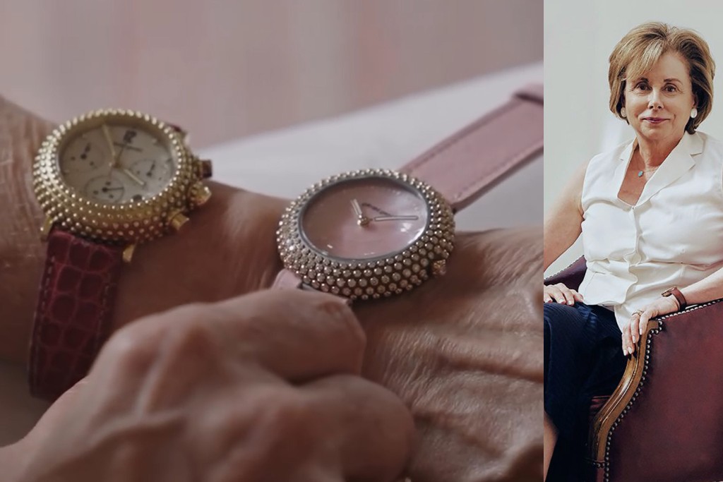 Evelyne Genta comparing watches