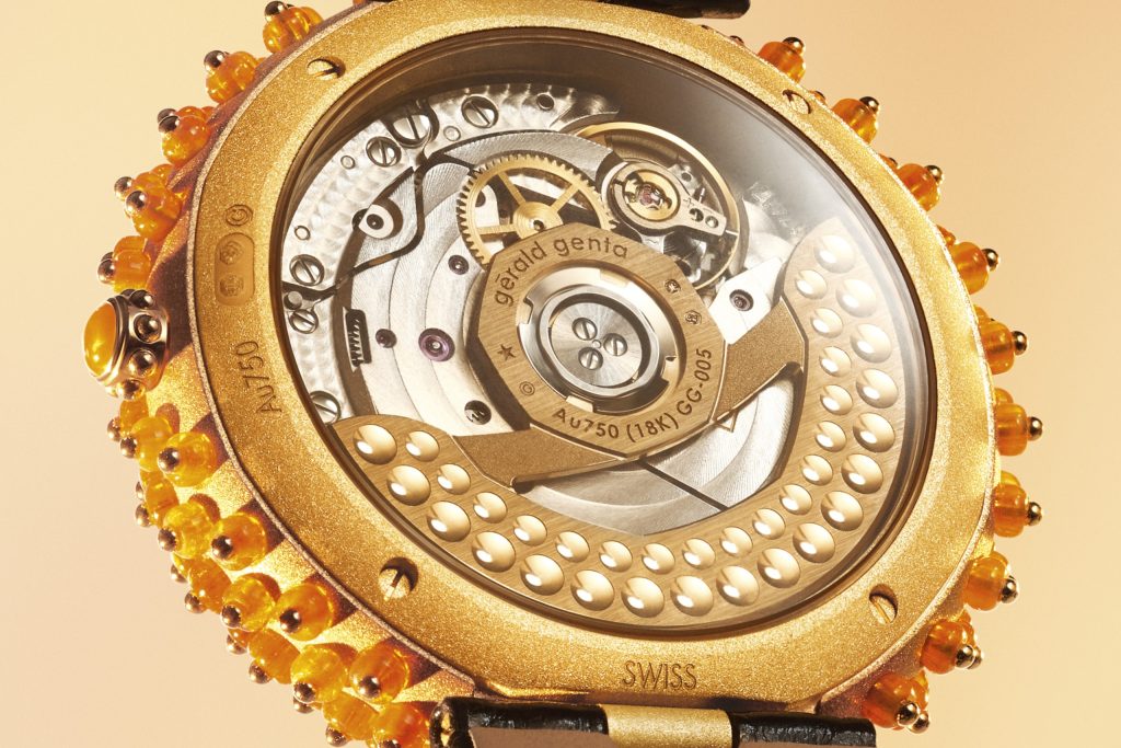 Movement shot of the 2025 Gerald Genta Gentissima Oursin Fire Opal Edition