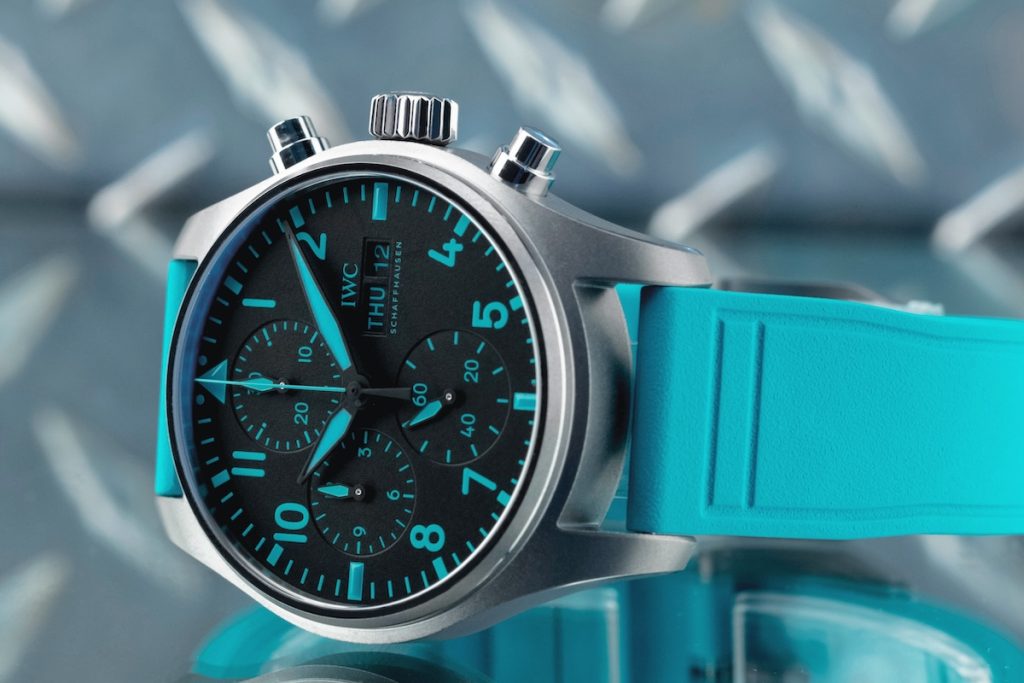 IWC Pilot's Watch Chronograph 41 Edition Mercedes-AMG PETRONAS Formula OneTM Team with turquoise watch strap