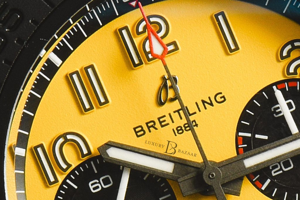 The new "B" logo on a yellow-dial Avenger