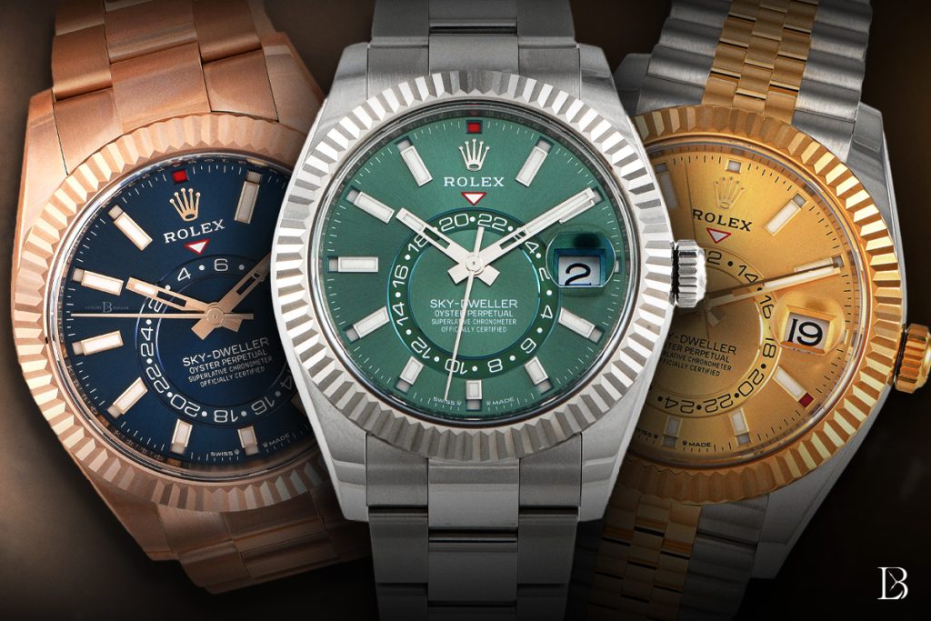 Ref. 336935 with blue-green dial, 336934 with mint green dial, and 336933 with champagne dial