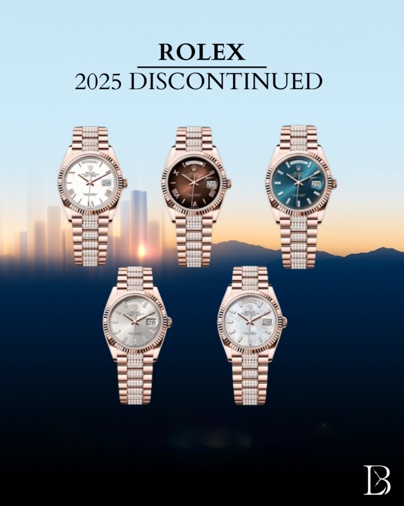 Fluted bezels with diamond bracelets within the Day-Date 36 line are no longer in production