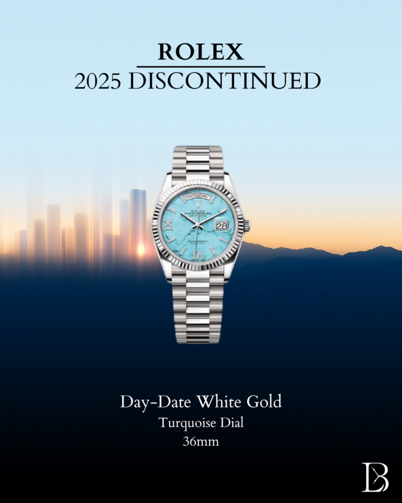 Turquoise stone dial on the white gold Day-Date 128239-0044 has been discontinued