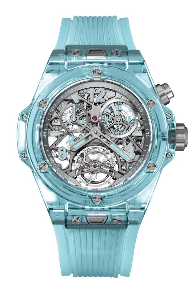 2025 Hublot Big Bang Tourbillon Chronograph 20th Anniversary Water Blue Sapphire Ref. 427.JL.0129.RT.