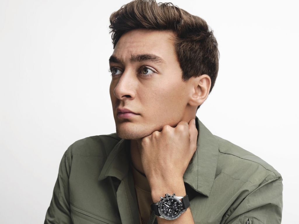 George Russell wearing IWC Pilot’s Watch Performance Chronograph 41 AMG IW388305