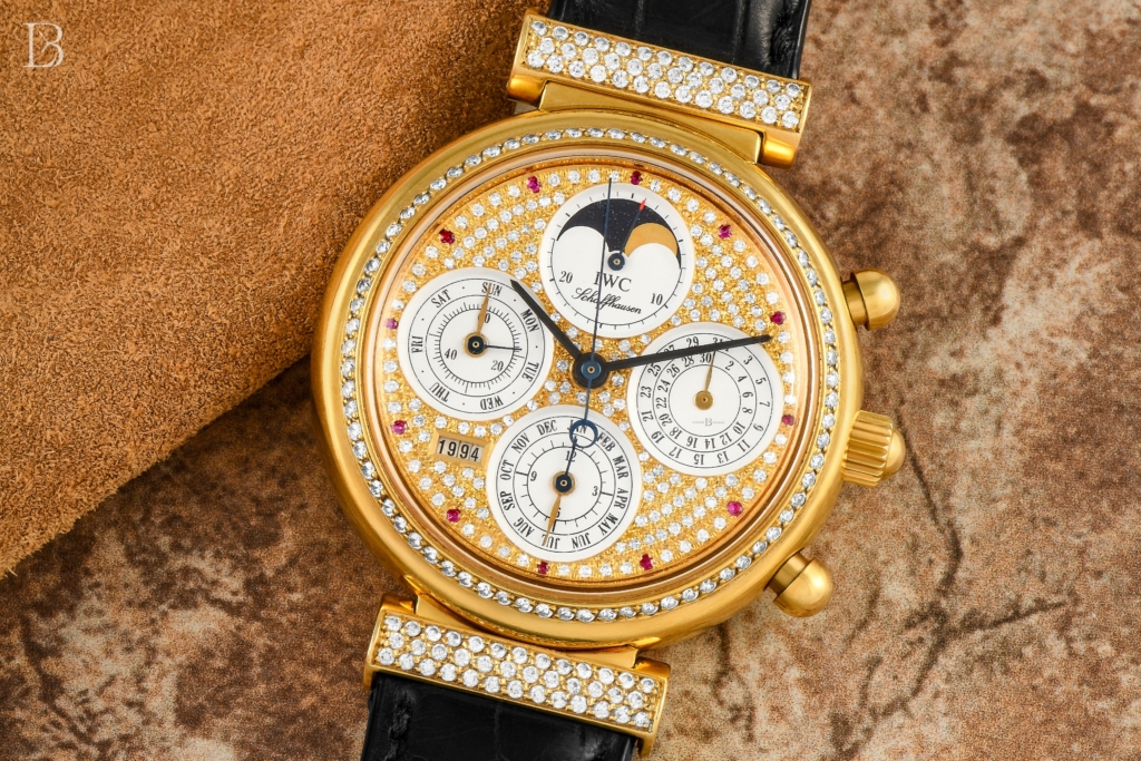 Diamond-covered IWC Da Vinci Perpetual Calendar--surprisingly affordable complicated watch given what it is