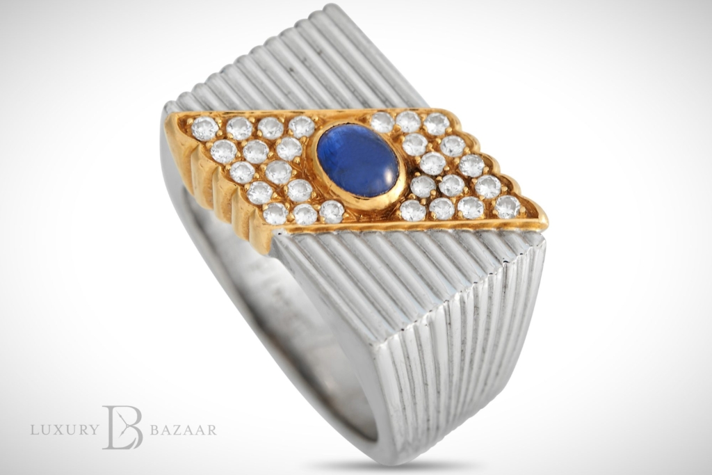 Piaget 18K White and Yellow Gold Diamond and Sapphire Fluted Square Ring PI31-030824 2