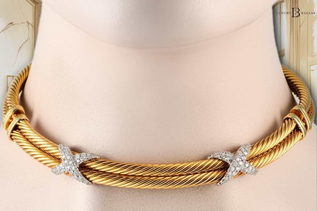 Yellow gold and diamond Cable necklance from David Yurman, one of the top approachable jewelry brands