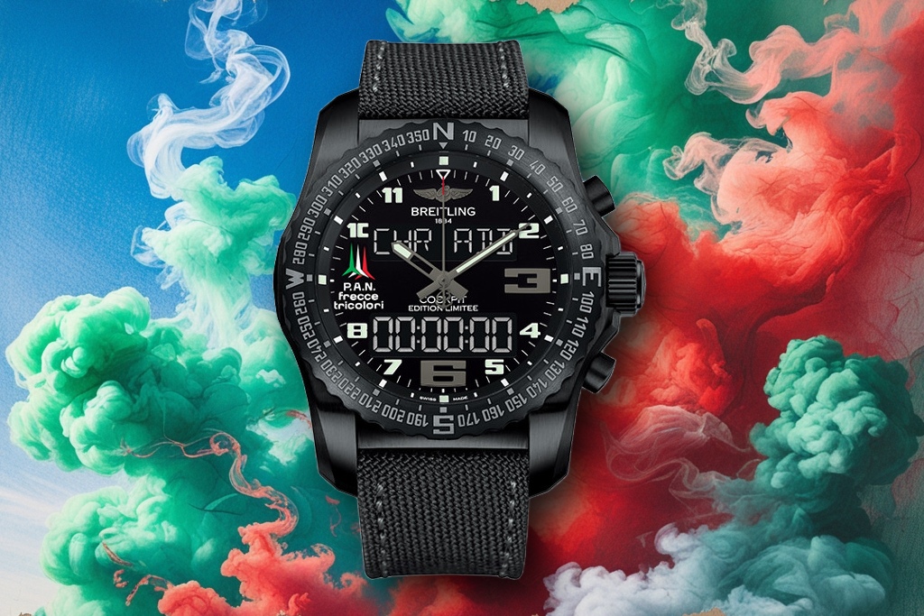 Breitling Cockpit B50 Frecce Tricolori shown in DLC-coated titanium