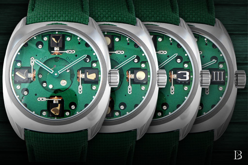 Byrne Gyro Dial Golf Limited Edition shown in all four dial phases
