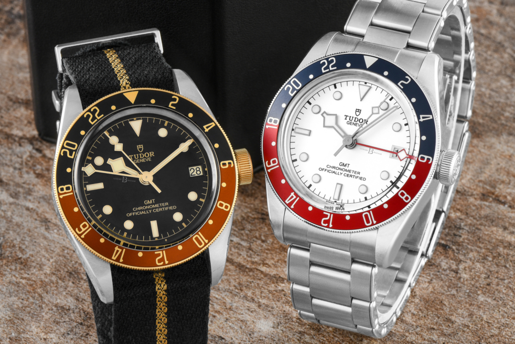 Root beer (left) and opaline (right) versions of the Tudor Black Bay GMT