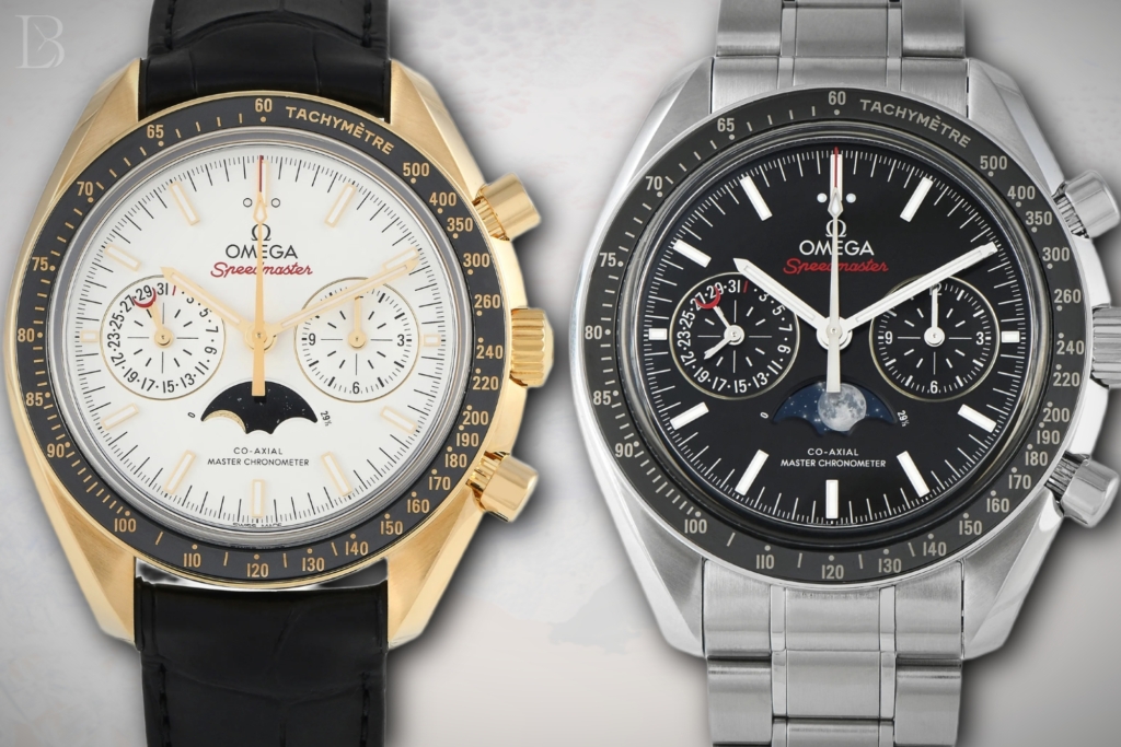 The only moonphase watches in today's Omega lineup are two-counter Speedmaster models.