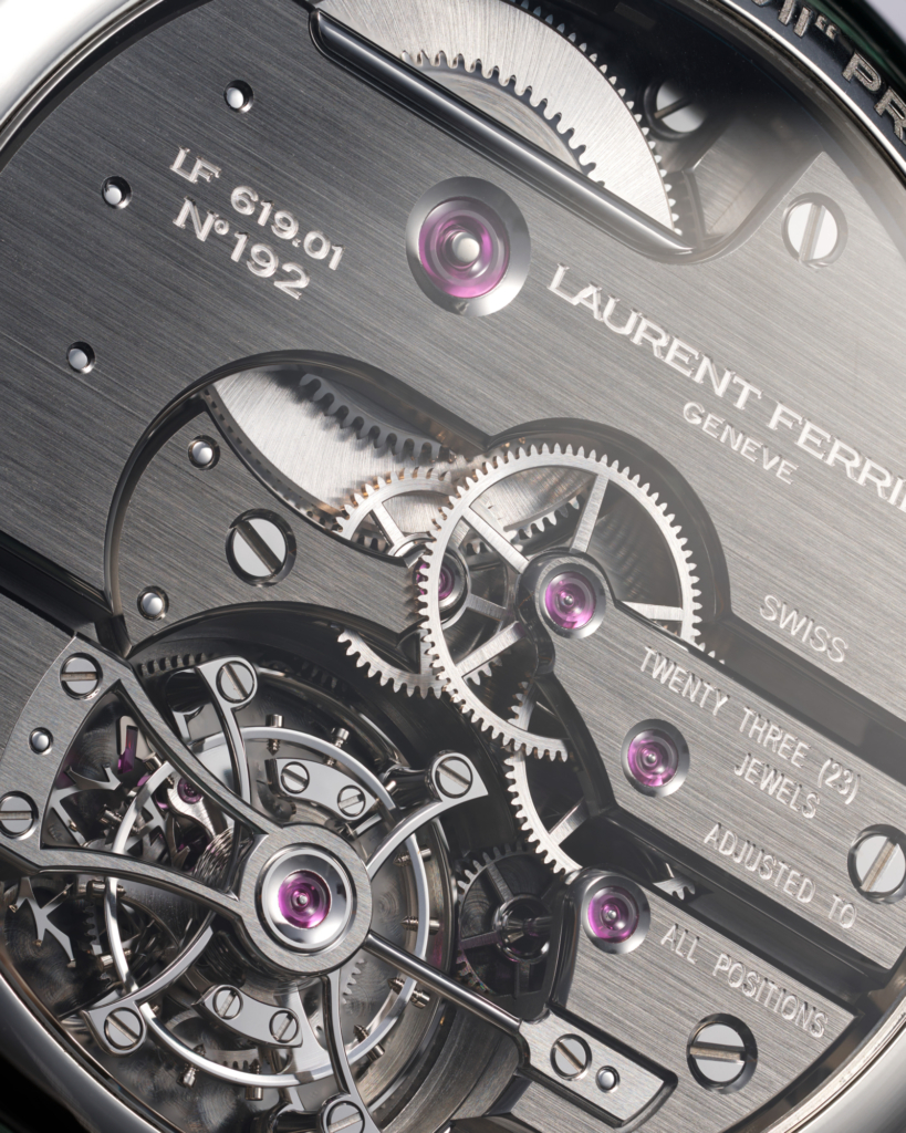 Close-up of the double hairspring tourbillon