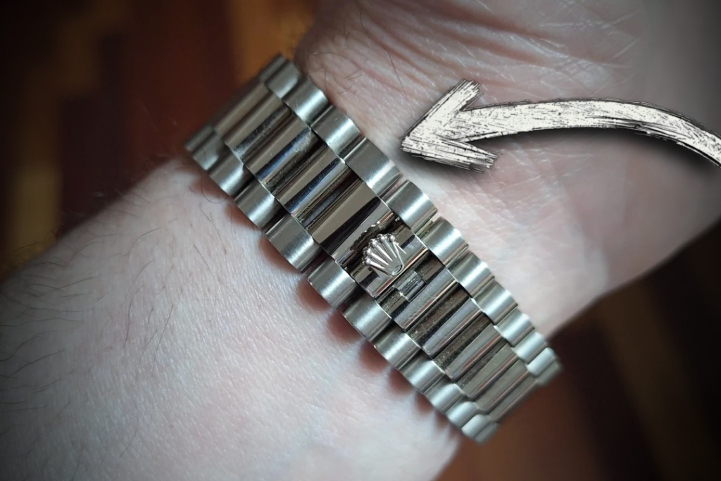 A white gold Rolex Day-Date 36 with a Grand Link installed