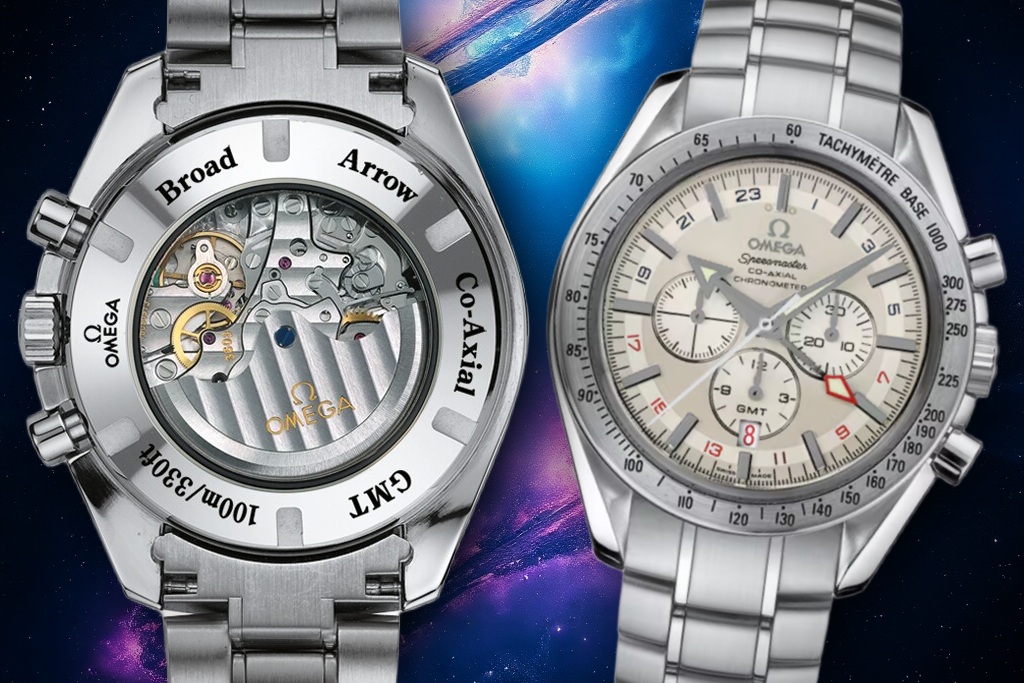 Omega Speedmaster Broad Arrow with off-white dial, GMT function and date. Ref. 3581.30.00