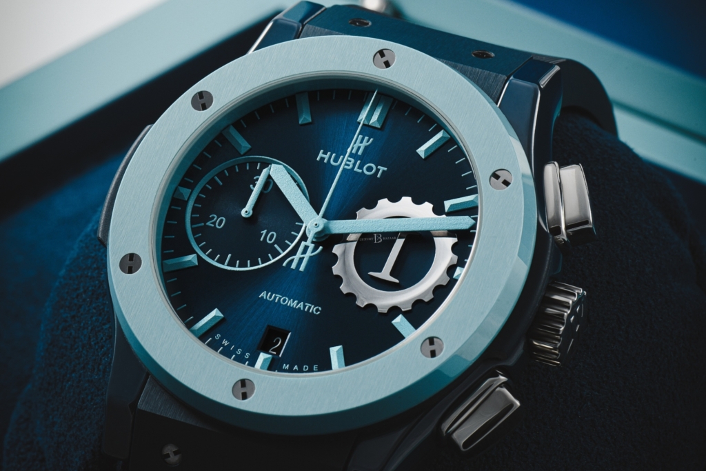 Hublot Classic Fusion Chronograph Garage Italia in blue ceramic, ref. 521.EX.7170.RX.GIT19