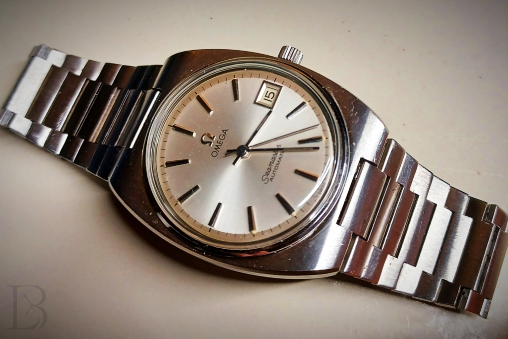 1970s Omega Seamaster ref. 166.0206, 35mm cushion case, integrated bracelet
