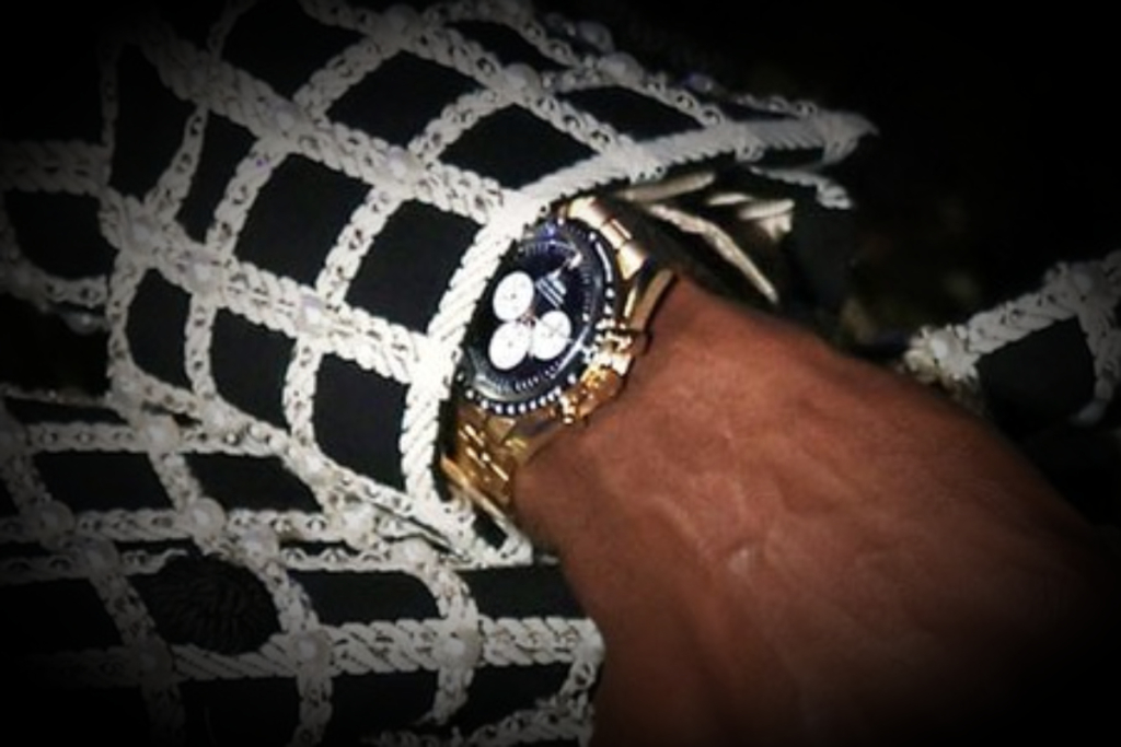 Colman Domingo wearing a then-unreleased Moonshine Gold Omega Speedmaster Professional Reverse Panda