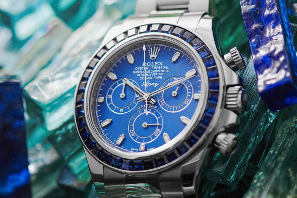 Rolex Asprey x Bamford Daytona with custom sapphire bezel and blue dial