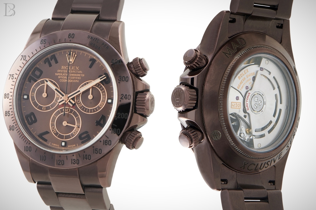 MAD Paris put a full coating and an exhibition caseback on this custom Rolex Daytona 116520