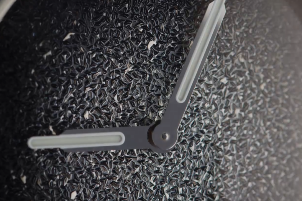 Close-up of the silver fume dial of the 2026 H. Moser & Cie Streamliner Two Hands 34mm