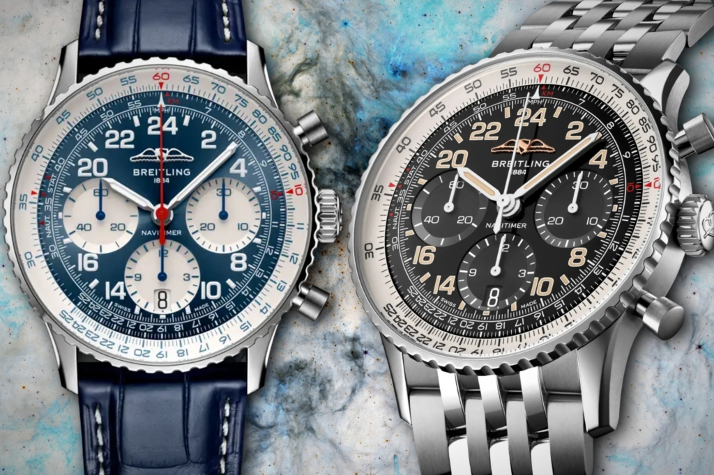 Navitimer B02 Chronograph 41 Cosmonaute Scott Carpenter Centenary ref. LB0240211C1P1 (left) and PB02301A1B1A1 (right)