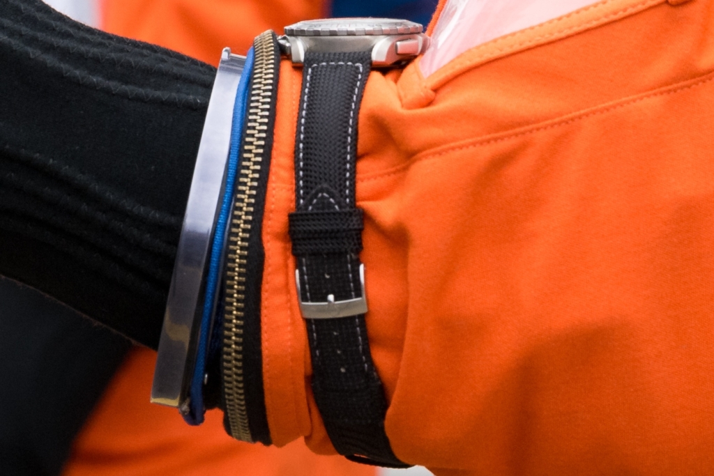 Omega Speedmaster X-33 on Artemis II commander Reid Wiseman's forearm