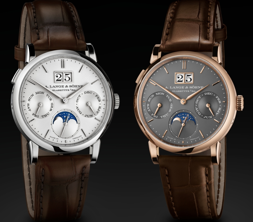 2026 A. Lange & Sohne Saxonia Annual Calendar in white gold (left) and pink gold (right)