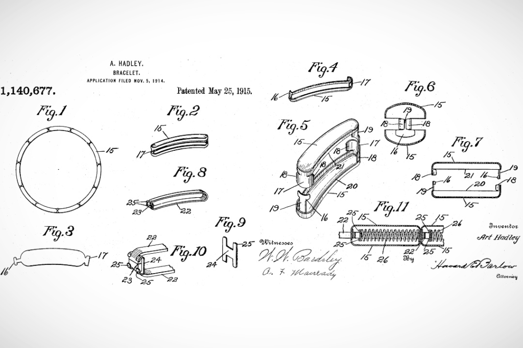 Art Hadley's 1915 patent for an expansion bracelet