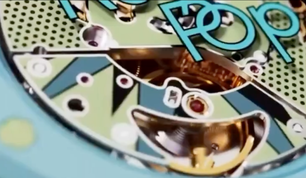 Rear view of the Royal Pop and its manual-wind Sistem 51 movement