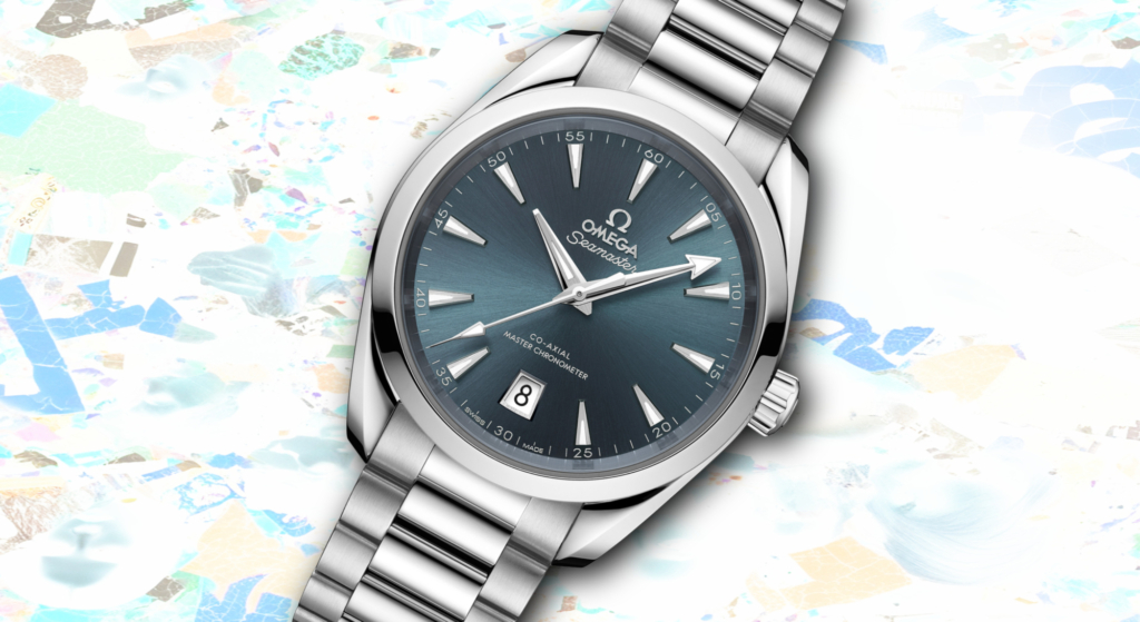 The Omega Aqua Terra Shades 38 with a bluish-grey dial, ref. 220.10.38.20.03.003, was discontinued in 2026. Photo: Omega