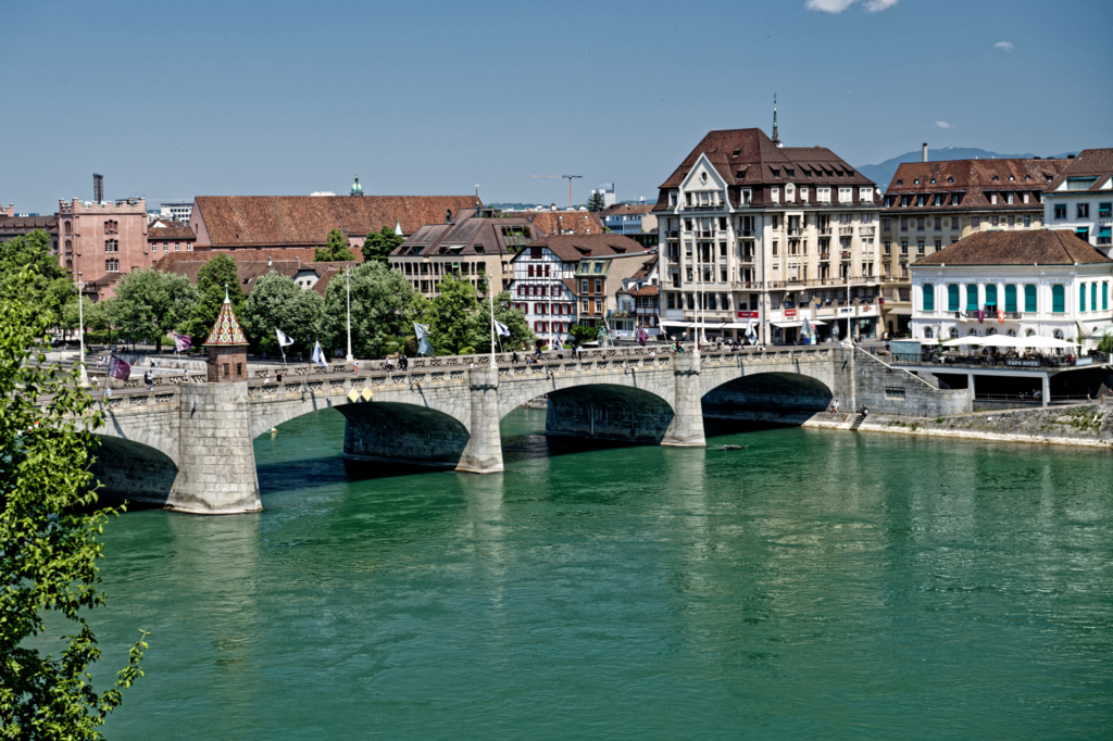 he oldest bridge crossing in Basel, Switzerland: Mittlere Rheinbrücke (Middle Rhine Bridge)