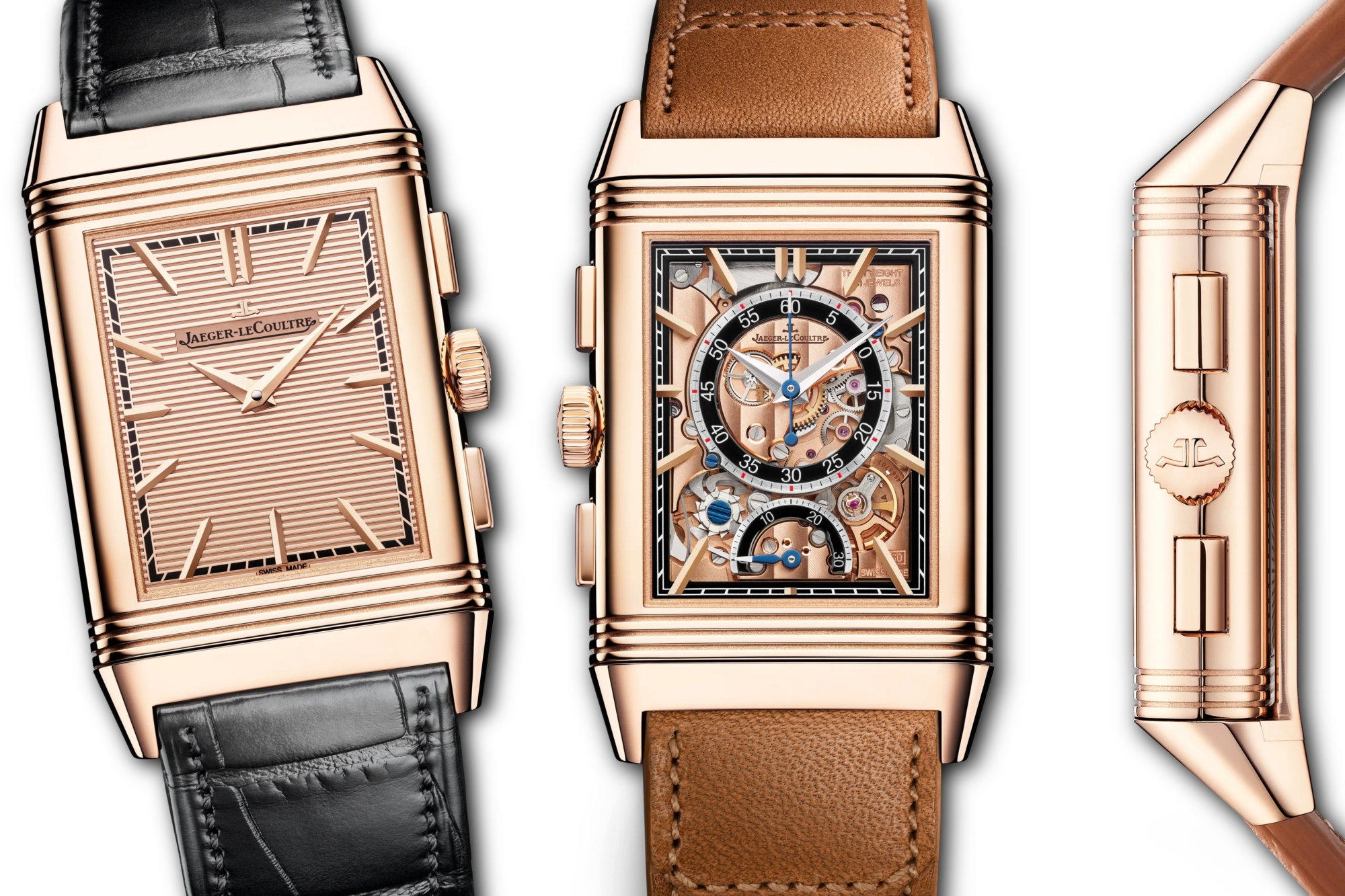 Jaeger-LeCoultre Reverso Tribute Chronograph in pink gold with pink gold dial and bridges, ref. Q389256J