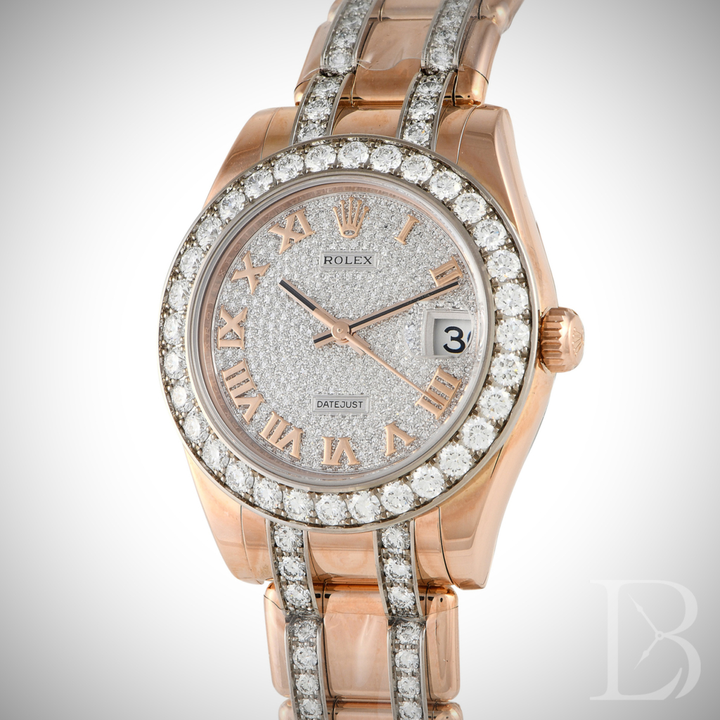 Pearlmaster ref. 81285 in Everose gold with pave diamond dial